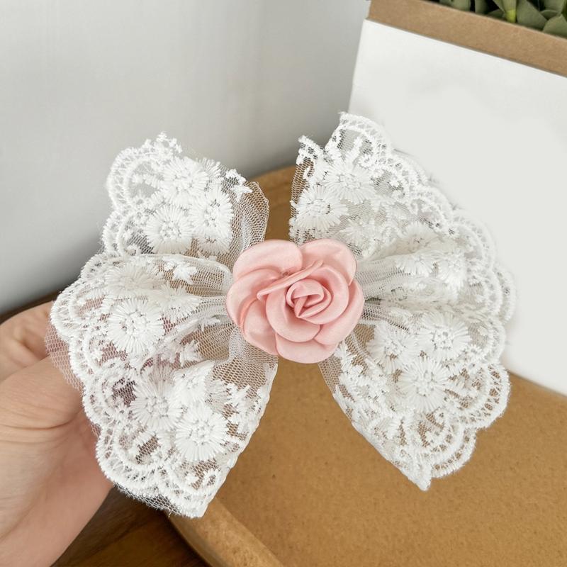 Embroidery Lace Bowknot Shape Hairpin for Teen Summer Spring Camping Photography Use Hair Barrettes Cloth Hair Tiaras
