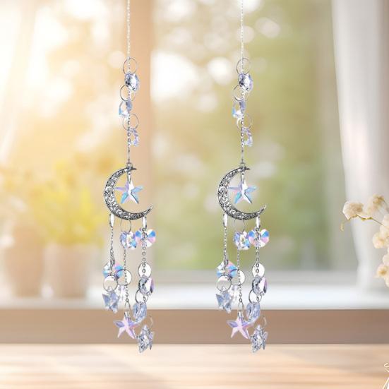 Måne Solfanger Prismatisk Regnbue Maker Pentagram Perlebesatt Solfanger Vindusoppheng Ornament for Soverom Hagedekor