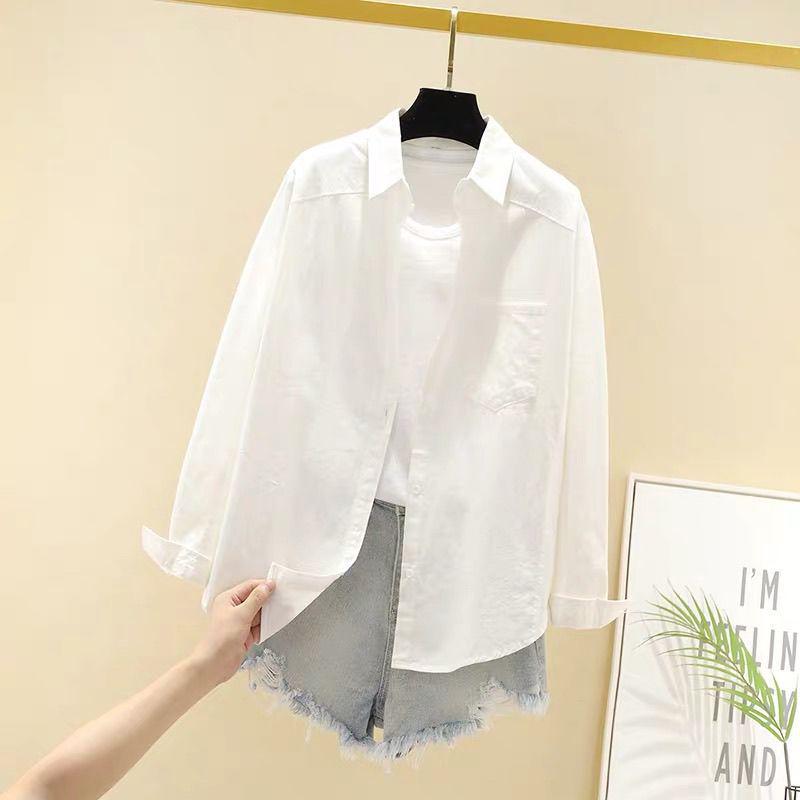 

Женская белая рубашка свободного кроя с длинным рукавом - Корейский осенний повседневный стиль Small белый
