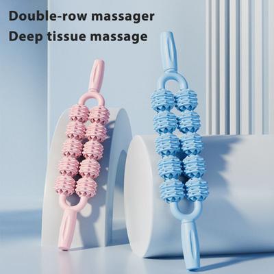 Double Row Massage Stick with Roller Muscle Sore Pain Relief Deep Tissue Relaxation Physical Therapy Leg Arm Belly Back Full Body Roller Massager