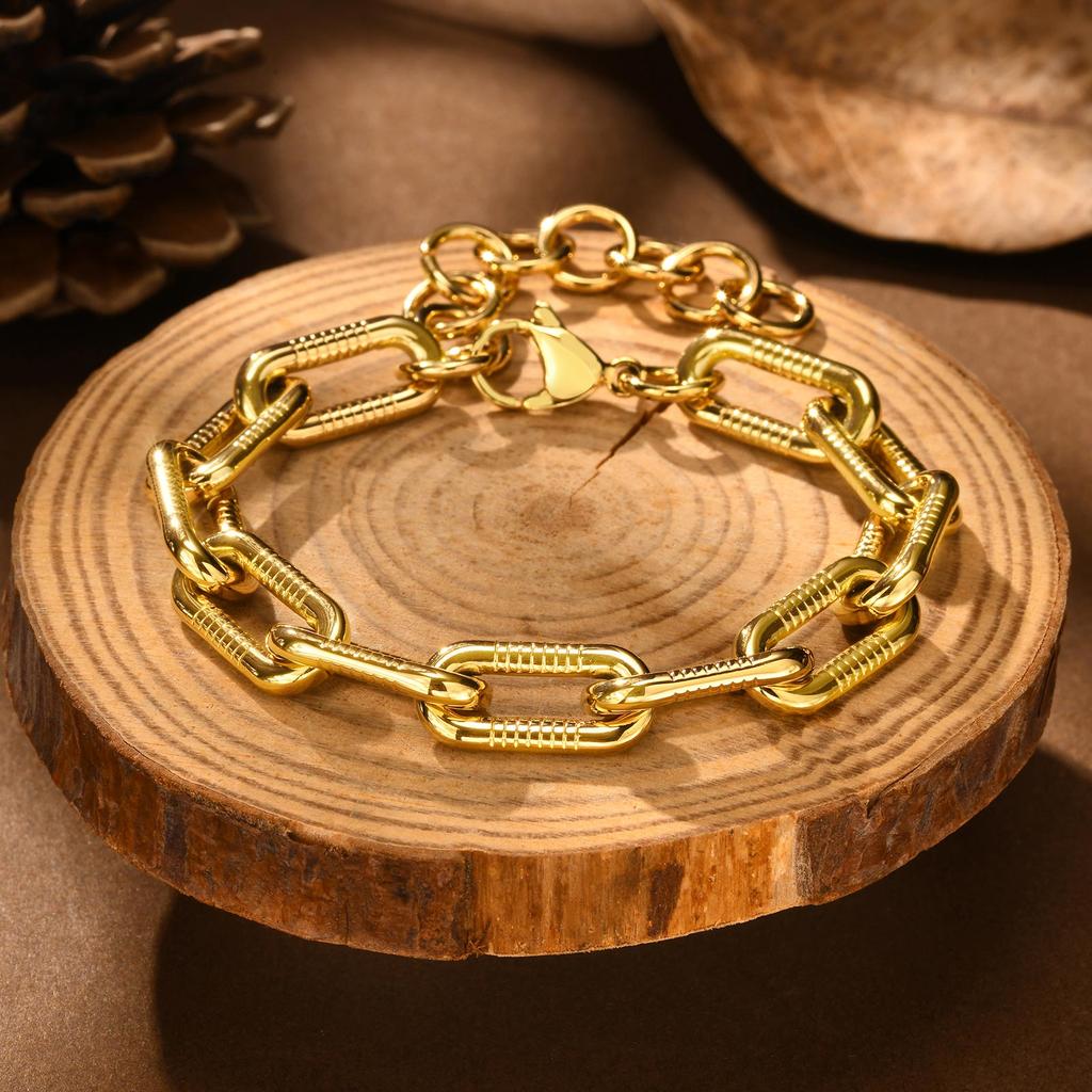 Stainless Steel Geometry Charm Bracelet for Women Girls,Trendy Twist Chain/Handmade Chain Bracelets,Fashion Jewelry Gifts