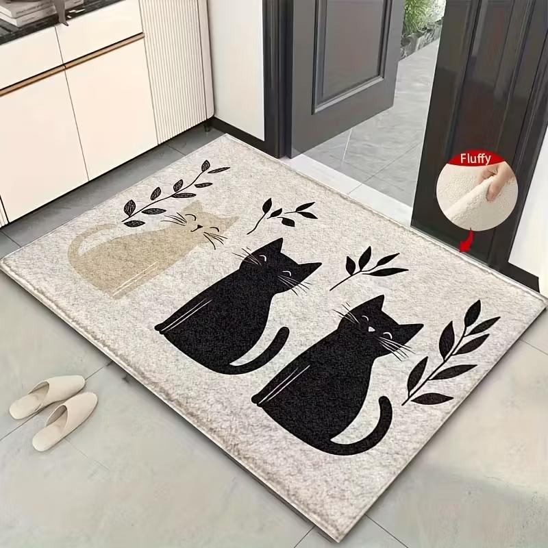 

Cute Cat Print Welcome Doormat Non-Slip Machine Washable Carpet for Living Room Bedroom Bathroom Kitchen and Laundry Rug 40cm x 60cm