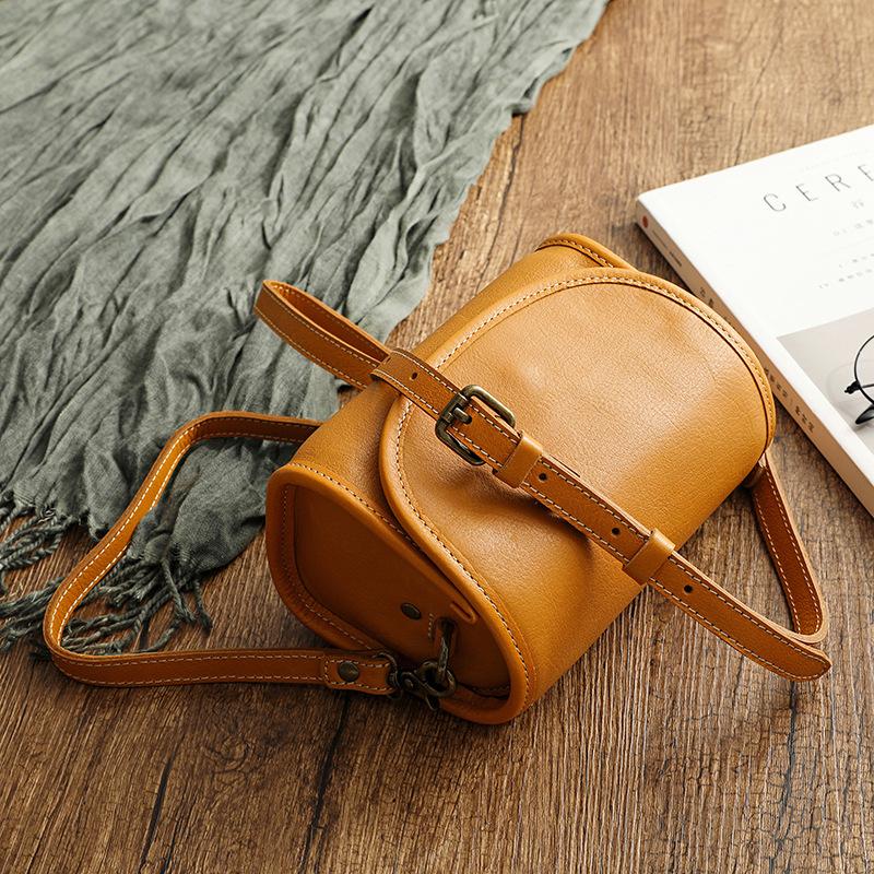 Johnature Genuine Leather Retro Small Bag Women Soft Real Cowhide Simple Solid Color Shoulder & Crossbody Bags