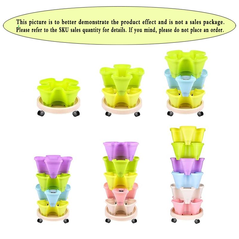 Vertical Planter Tower Garden, 3 Tiered Planter Stackable Herb Garden Planter with Movable Casters and Bottom Indoor and Outdoor