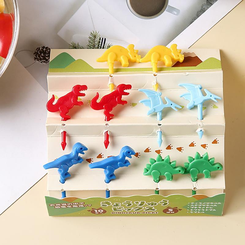 10Pcs Children's Dinosaur Food Pick Selection Of Cartoon Animal Fruits Mini Bento Fork Lunch Box Decoration Accessories