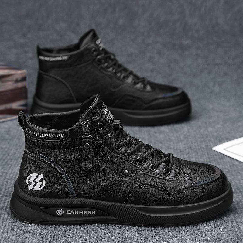 Autumn 22 new small leather shoes high-top casual board shoes trendy youth thick-soled heightening sports shoes