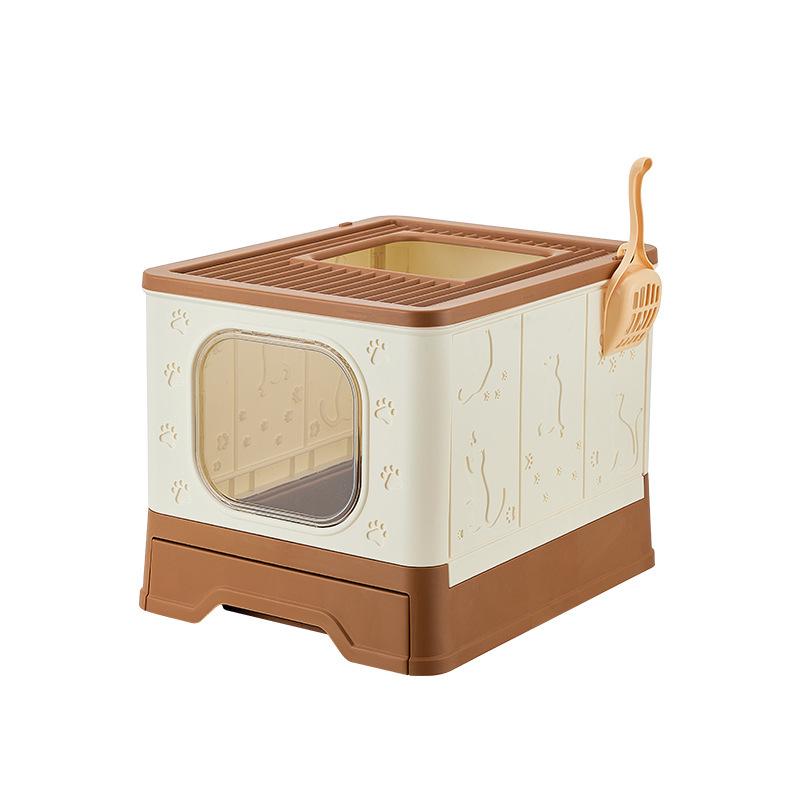 Extra Large Enclosed Cat Litter Box with Deodorizing, Anti-Splash, Foldable Pull-Out Design 49x39x38 cm коричневый