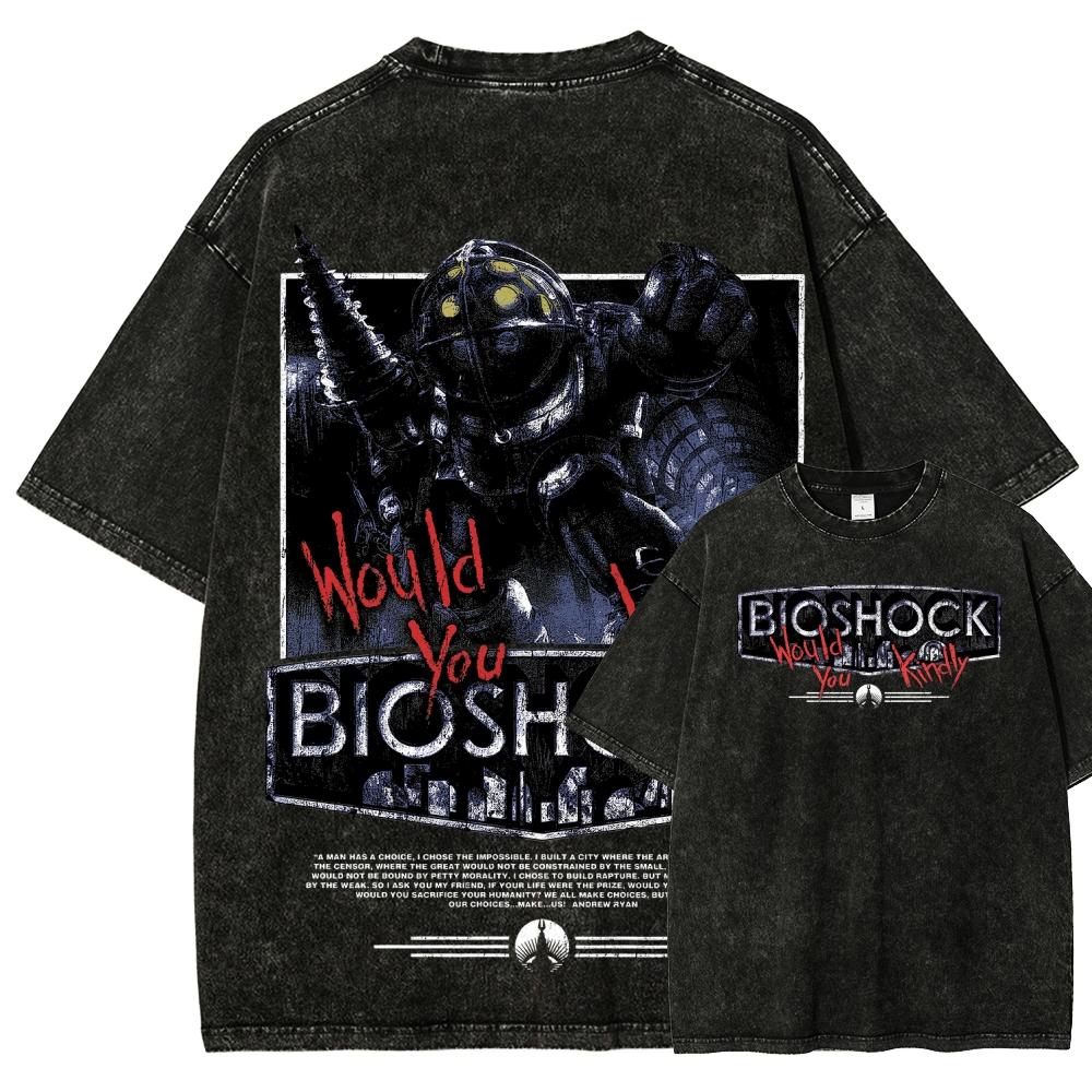 

Bioshock NewModel Washed Tshirt Anime Lover personality Clothes Oversized Year round clothing Unisex hot product Breathable S