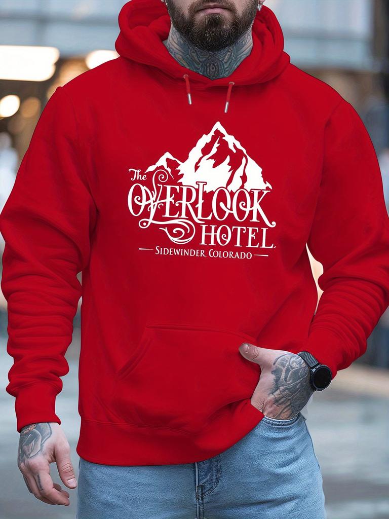 Men's Sweatshirt with Mountain  Letter Design Black Casual Pullover for Fall and Winter PLUS SIZE