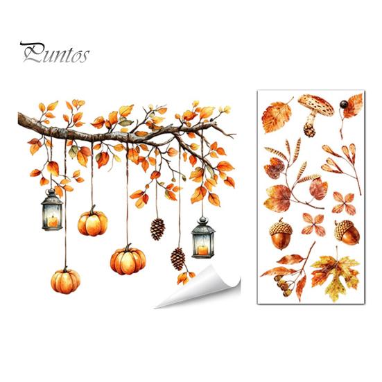 Removable Fall Window Stickers for Home Autumn Static Sticker with Cute Animals & Maple Leaves, Harvest Seasonal Glass Living Room Festival