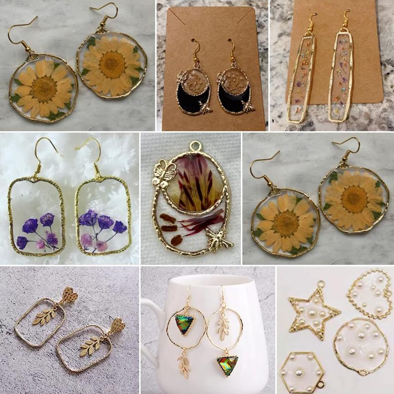 10Pcs Alloy Hollow Frame Open Back Bezel Pendants Geometric Charms For Diy Jewelry Making Earrings Necklace Supllies