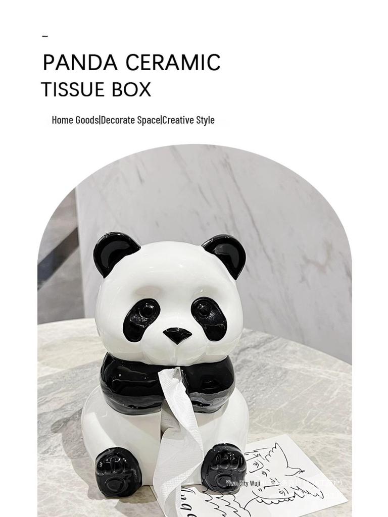 Panda Ceramic Tissue Box Holder - Creative Cartoon Napkin Dispenser for Living Room Decor
