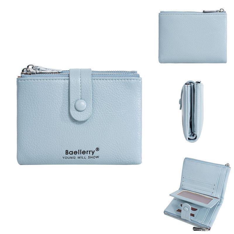 Baellerry Women Fashion Short Wallets Casual Tri-fold Coin Purse Double Zipper Card Holder Purses GZW