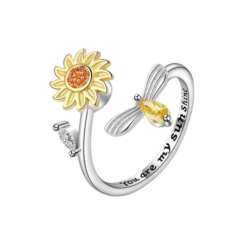 Creative Open Sunflower Ring For Women Personality Stress Relief Daisy Finger Ring Fashion Jewelry