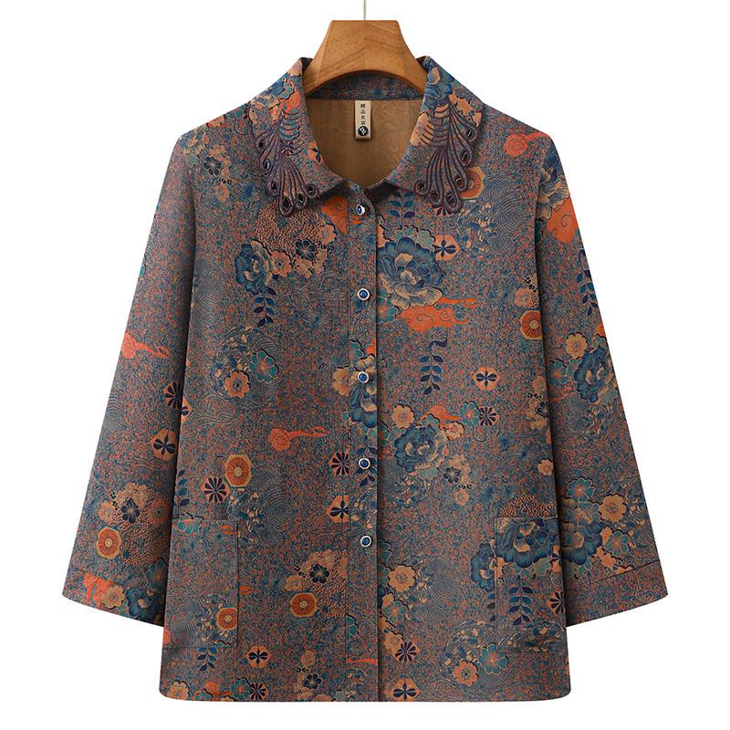 

Stylish Summer Shirts for Elderly Women: Loose Lapel Cardigan & Grandma Style Tops 2XL - 105-120 lbs синій