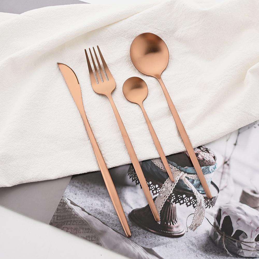 16Pcs Dinnerware Set Stainless Steel Tableware Matte Dinner Rose Gold Cutlery Set Knife Fork Coffee Spoon Flatware Kitchen Set