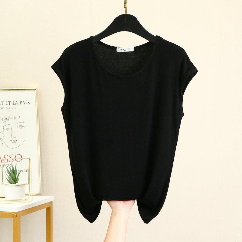 Women's Summer Loose Modal Sleeveless Round Neck Top - Solid Color, Large Size, Thin Home Vest