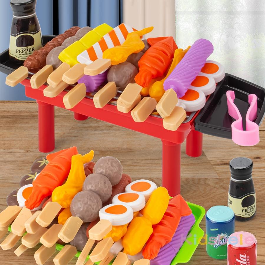Large Play Food Set for Kids Kitchen | BBQ Grill Hot Pot Pretend Cooking Toys | Birthday Gift for Children