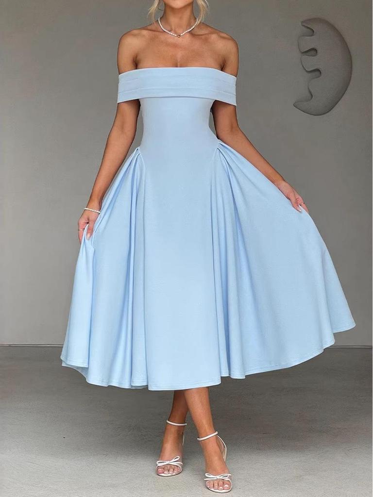 Women's European & American Off-the-Shoulder Backless Dress - Solid Color, Long and Sexy Fashion Style (2026 In Stock)