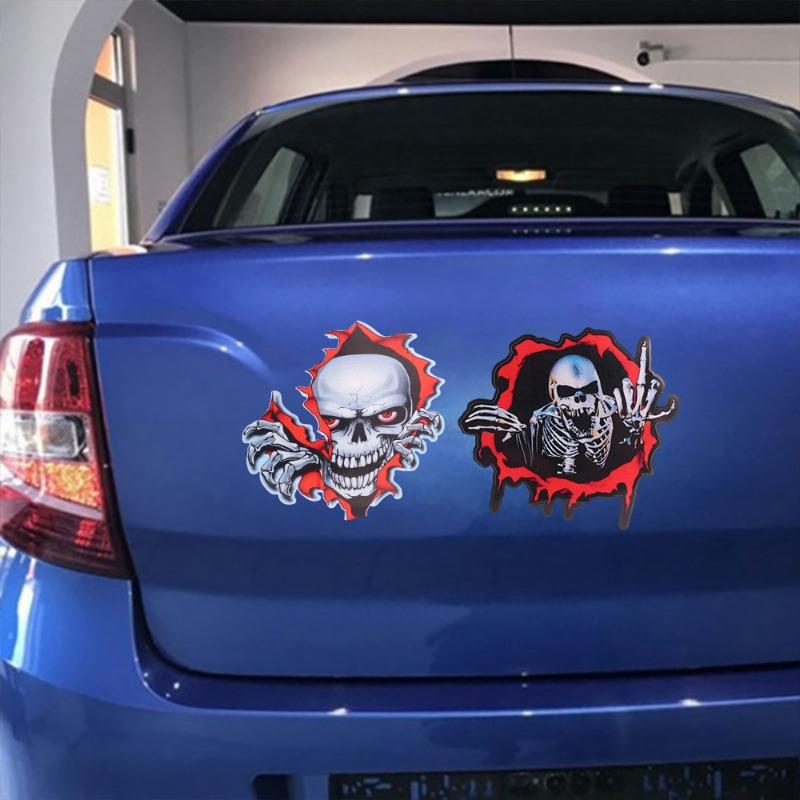 Car Metal Skull Reflective Sticker Horror Peeking Skull Head PET Reflective Film Decal Auto Motorcycle Body Styling Modification