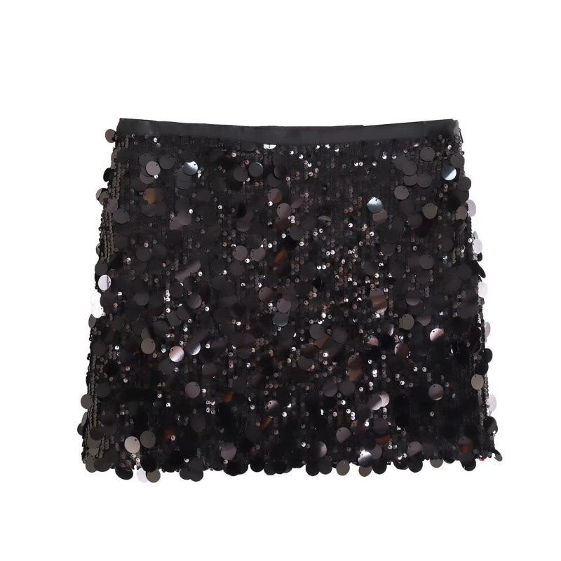Minifalda Plateada con Lentejuelas de Cintura Alta para Mujer, Falda Corta Brillante para Fiesta y Club