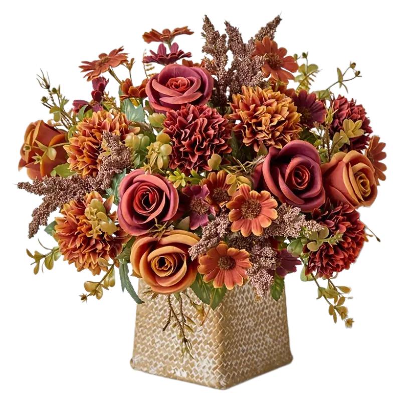 1PC Rose Bouquet Artificial Flowers Western Rose Wedding Decoration 6 Colors Peonies Fake Flowers Artificial Flowers