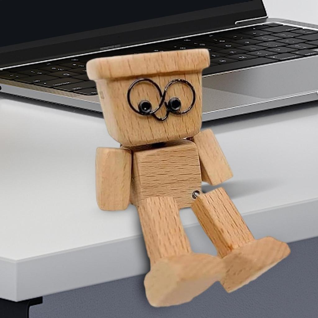 Potrząsająca Drewniana Figurka Mężczyzny Mężczyzna Dekoracja Stołu Kreatywna Statuetka na Deskę Rozdzielczą Samochodu Półkę do Nauki Ekspozycja Biurko Sypialnia Salon