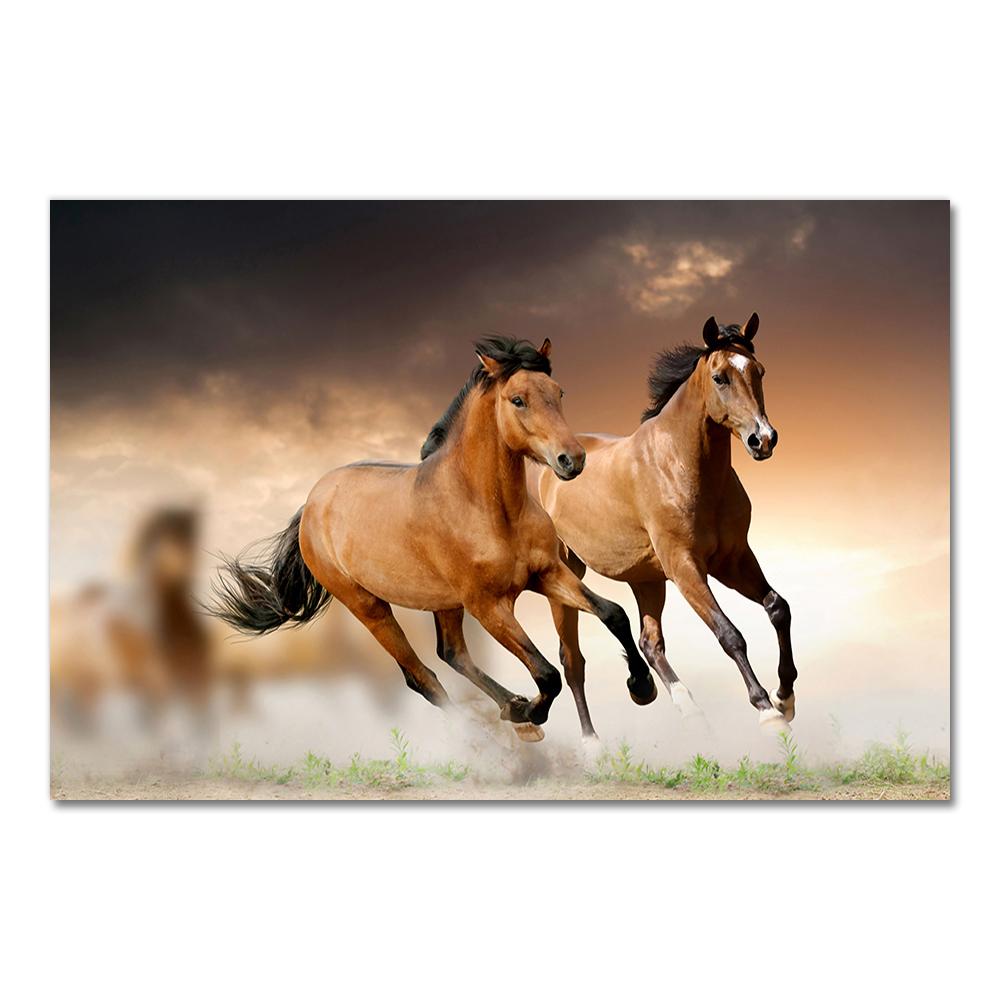 

Настенная картина на холсте, принт и плакат, современное украшение для дома, без рамы, европейские бегущие лошади, пейзажная живопись с животными 60x90cm No Frame