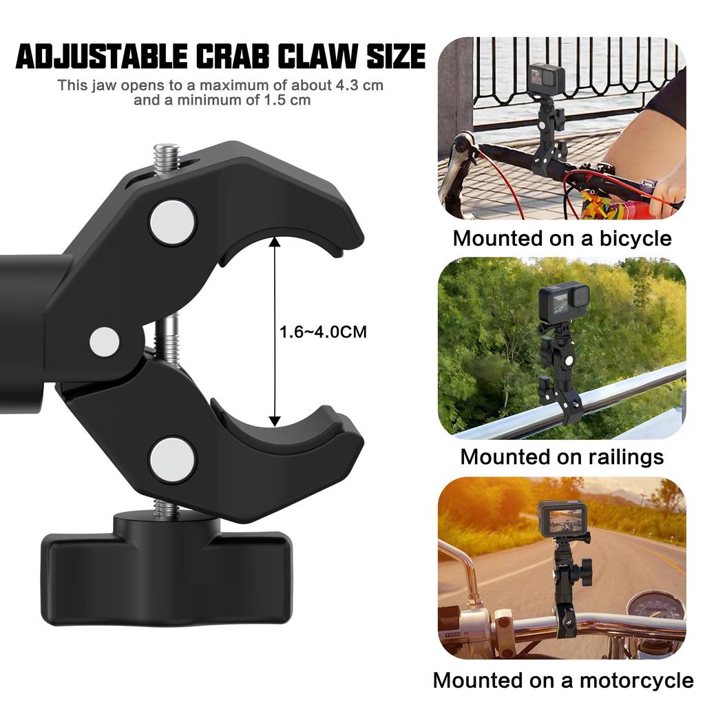 GP384 Motorcycle Handlebar Mount Action Camera Clamp Adapter Crab Plier Clip