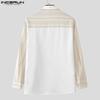 INCERUN Men Stand Collar Long Sleeve Floral Print Patchwork Buttons Casual Loose Shirts