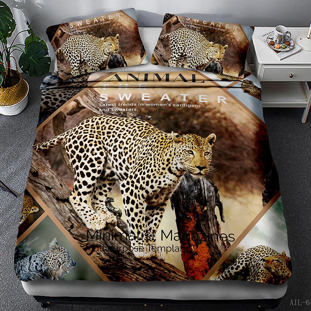 European and American style animal film and television quilt set three-piece 3D digital printing bedding