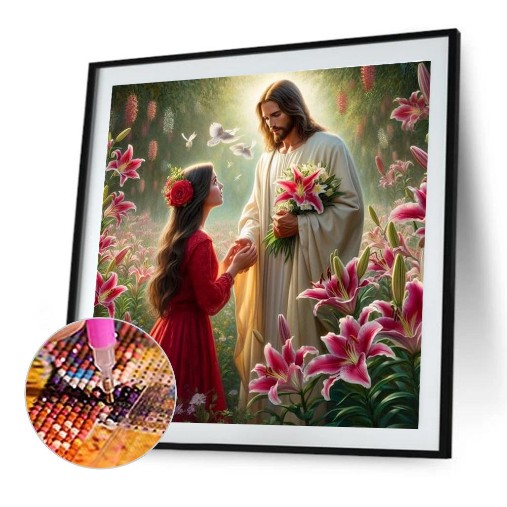 

5D DIY Full Round Drill Diamond Painting Jesus Girl Decor Art Craft 40x40cm
