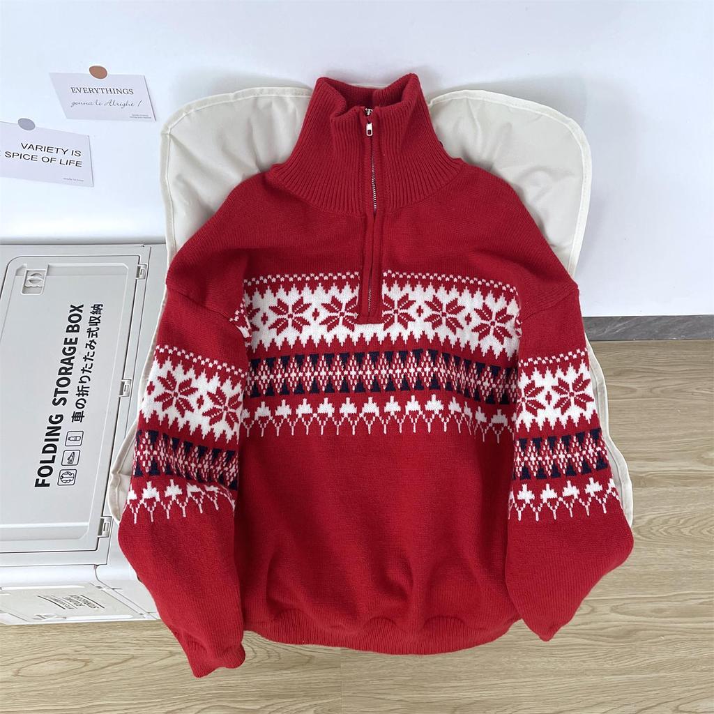 Men's Retro High Neck Knit Sweater - Warm, Loose, Half-Zip for Autumn & Winter
