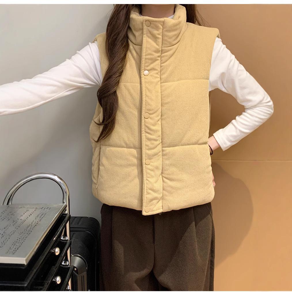 Corduroy Short Down Cotton Vest Women's Autumn and Winter Outerwear New Korean Style Loose Waistcoat Vest Jacket