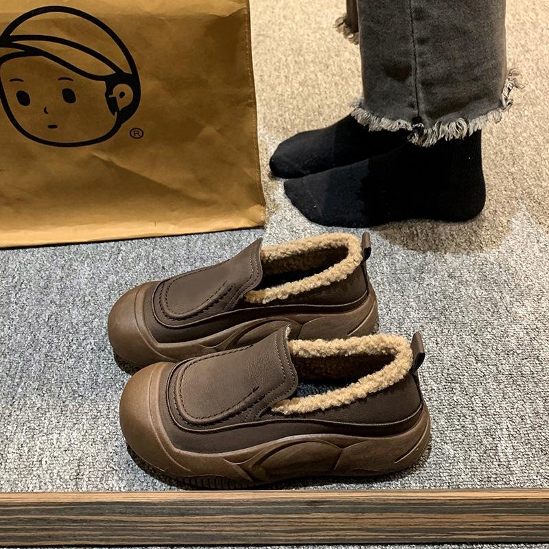 Winter Doudou shoes integrated fur shoes 2025 autumn and winter velvet soft-soled foot cover women's shoes low-top cotton shoes