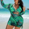 2026 New Plus Size Women Printed Bikini Three Piece Set Fashion Split Printed Swimwear Ladies Beach Bathing Suit