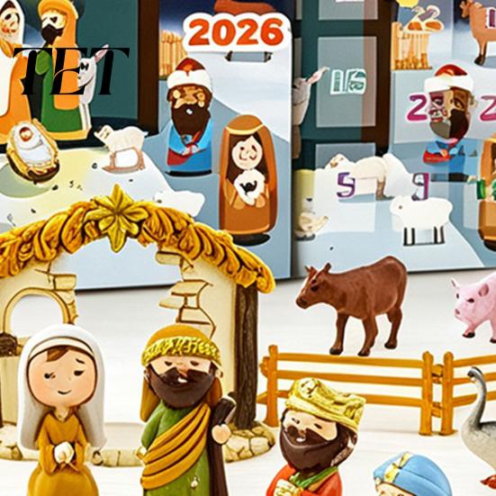 Christmas Countdown Box Nativity Advent Calendar 2026, for Kids, 24 Day Birthday Gifts Boys Girls Religious Scene Figurines Girls, Collectible Holiday