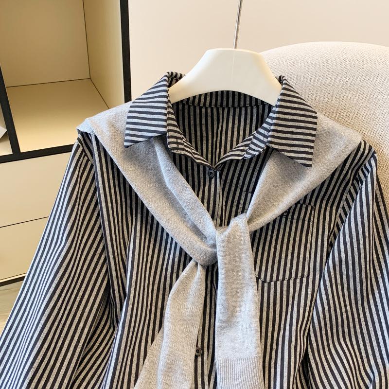 Koszula damska z długim rękawem w paski Wysokiej jakości Elegancka Prosta Bluzka dla kobiet Jesień