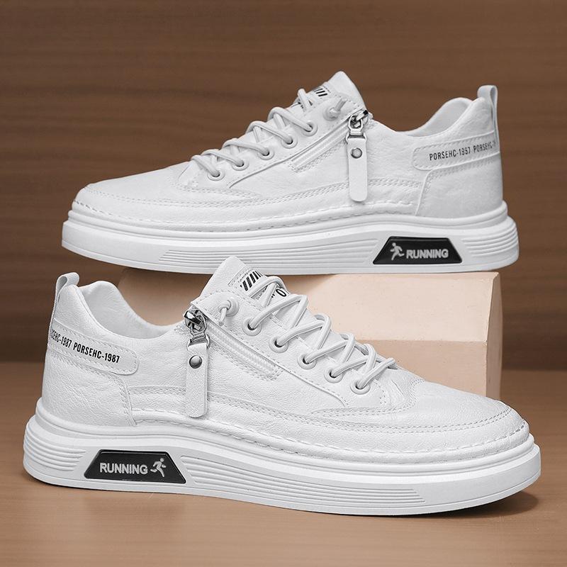 Autumn men's shoes leather board shoes men's casual trendy shoes young and young students little white shoes side zipper