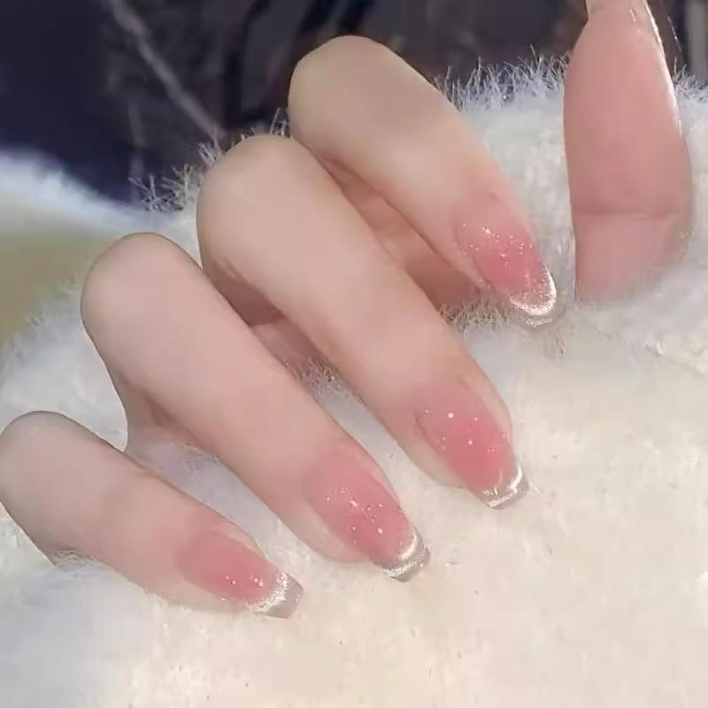 2025 New Nail Wearable Nail Plate Short Style for Students High Quality Simple French Cat Eye Whitening High-end Sense