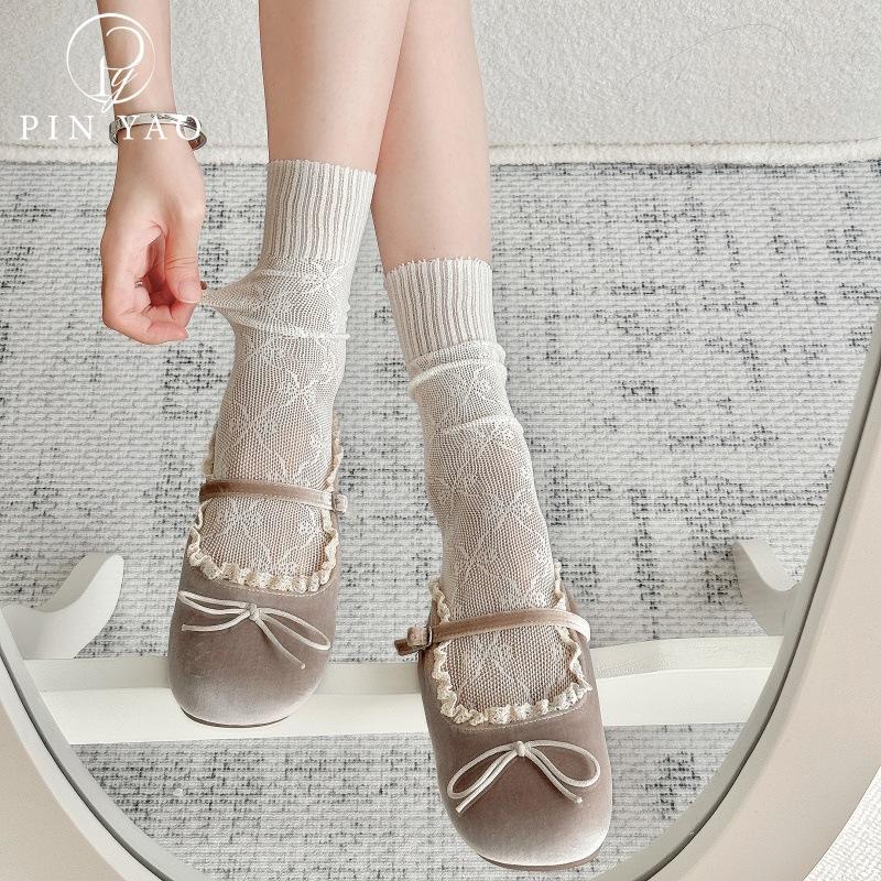 White Butterfly Short Tube Socks JK Japanese Medium Tube Socks Lolita Half Leg Socks Women