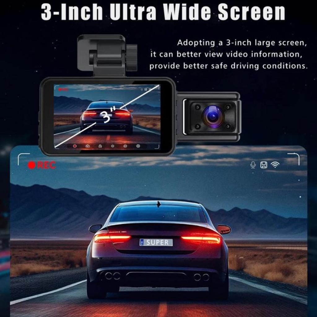 2/3 Channel Dash Cam, FHD 1080P Car Camera, 3 Inch Display, Driving Video Recorder with Loop Recording IR Night Vision Parking Mode