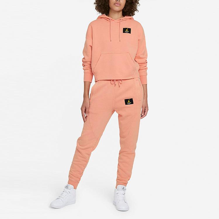 Jordan Flight Fleece Pullover Hoodie Women Tops Apricot Yellow Pink DB9067-895