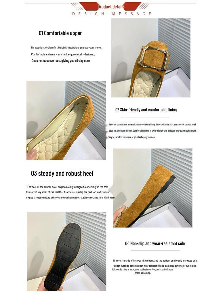 Plus Size Women's Square Toe Loafers with Buckle - Casual Flat Shoes for Spring & Autumn, Size 43