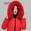 SNOWFLYING Women's Long Fox Fur Collar Down Jacket with Belt