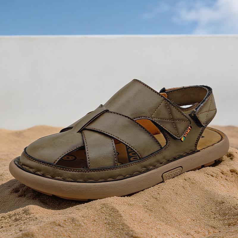 Sandales pour Hommes Respirantes Cuir Creux Bout Fermé Anti-Odeur Nouvelles Semelles Souples Antidérapantes Résistantes à l'Usure Chaussures d'Extérieur pour Plage pour Adolescent