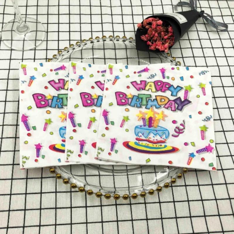Birthday Napkins, 33cm 2-Ply with Blue Cake & Happy Birthday Text for Kids Baby Birthday Party Decor