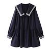 In Stock: 2026 Spring Women's Academy Style Sailor Collar Long Sleeve Shirt Dress