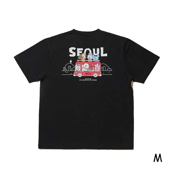 Официальная футболка с коротким рукавом BT21 SEOUL EDITION 2-й серии (Черно-белый) - Премиальная уличная одежда K-Heritage M - Black