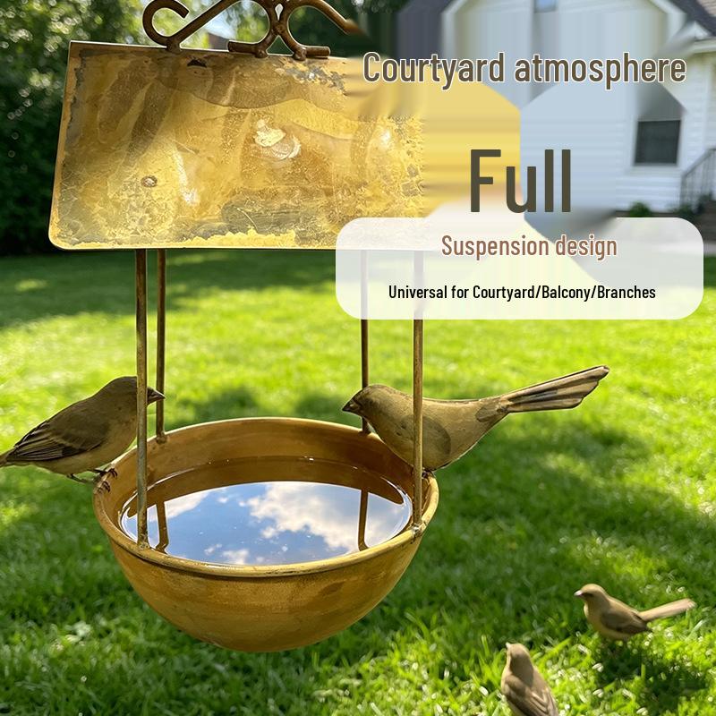 Outdoor Wrought Iron Bird Feeder with Lure and Bird Bath Ornament Decoration